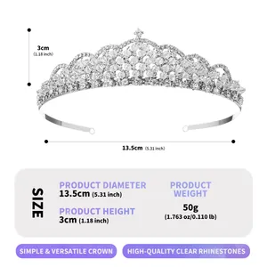 Silver bridal tiara with rhinestones 13.5cm diameter and 3cm height for weddings