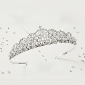 Macro shot of high-quality silver alloy bridal tiara with full pavé sparkling rhinestones