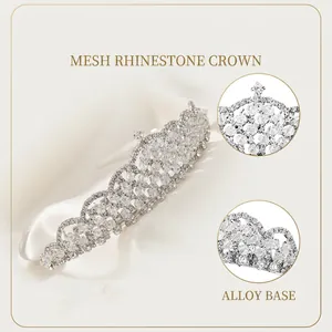 Classic silver crystal bridal tiara with intricate lattice rhinestone design for weddings