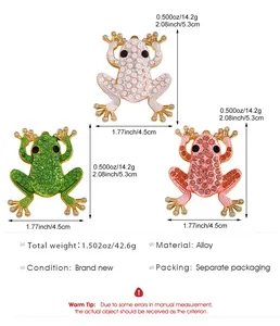 Detailansicht der bunten Frosch-Brosche mit Maßen 5.3x4.5cm und Gewichtsspezifikationen