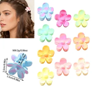 Macaron Color Flower Mini Hair Claw Clips For Women Girls Gradient Small Floral Plastic Shark Clips Hair Accessories