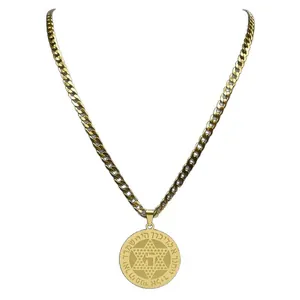 Goldenes Titanstahl-Medaillon mit Davidstern an einer Panzerkette für Herren