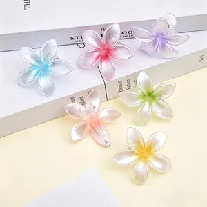 Pearlescent Plumeria Flower Hair Clip Korean Sweet Gradient Duckbill Clip For Women Summer Beach Vacation Hair Accessories