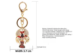 Diagramme détaillé du porte-clés homard rouge avec dimensions et poids du produit