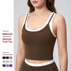 Damen Zweiteilige Kontrastfarbe Yoga Sportweste Hohe Elastische Nylon Spandex Naked Feeling Laufen Fitness Tank Top