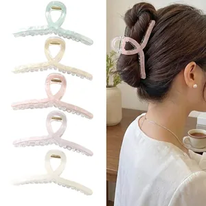 Large Pearlescent Marble Hair Claw Clip For Women PS Material Elegant Korean Style Shark Clip For Thick Hair Styling