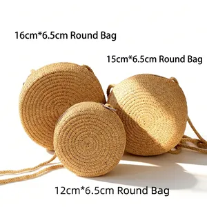 Trois tailles de sacs ronds en paille tressée pour filles vacances à la plage