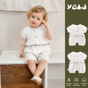 Barboteuse d'Été à Fleurs pour Bébés Filles sans Manches en Coton Dentelle Nœud Combinaison pour Nouveau-Né Tenues Douces