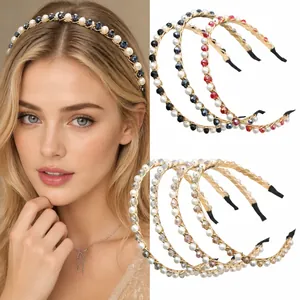 Vintage Luxury Alloy Beaded Headband With Faux Artificial Pearl And Artificial Crystal Delicate Hair Hoop For Women Hair Accessories