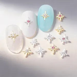 Nail Art Charms Starburst Cross Shape Alloy With Rhinestones And Artificial Pearls Gold Silver Plated DIY Manicure Decoration Accessories