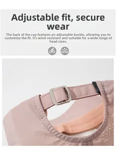 Detail of adjustable metal buckle on back of pink quick-dry sports baseball cap