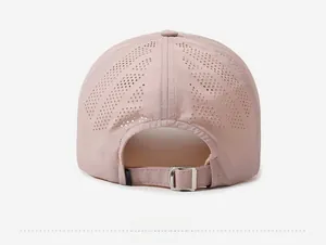Rear view of pink quick-dry baseball cap featuring laser-cut ventilation holes