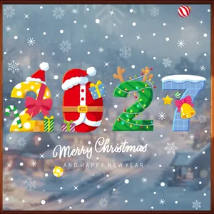 Detail of 2027 Christmas window sticker featuring festive reindeer and snowflake patterns