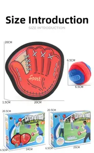 Detailed dimensions of catch and toss ball set with paddle and sticky ball sizes