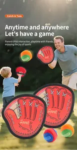 Kids suction toss and catch ball set with two red paddles and fuzzy sticky balls
