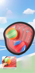 Close-up of toss catch ball set with breathable mesh paddle and high-grip velcro balls