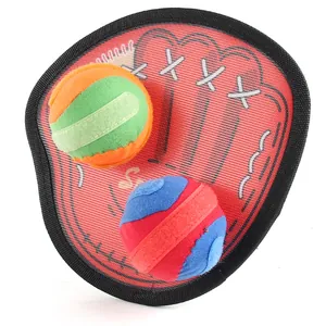 Kids toss and catch ball set with one red paddle and two colorful suction sticky balls