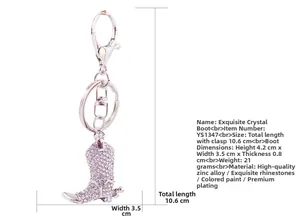 Spécifications détaillées du porte-clés botte argentée avec strass scintillants