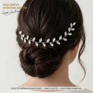 Elegant Handmade Rhinestone Leaf Bridal Hair Comb Gold Silver Crystal Vine Wedding Headpiece For Women Brides Jewelry