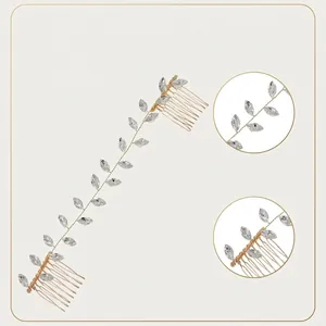Handmade gold vine hair comb with rhinestones and flexible copper wire for bridal styling