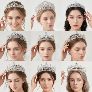 Couronne de mariée élégante en argent avec strass et perles pour mariages