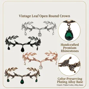 Vintage vine-style alloy bridal crown with rhinestones and teardrop pendant in four colors