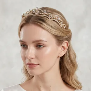 Romantic Hair Accessories close-up of rose gold bridal tiara with hollow rhinestone work