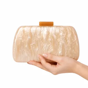 Pochette De Soirée Élégante En Acrylique Texture Marbre Sac À Main Avec Chaîne Métallique Pour Femmes Mariage Fête Chic