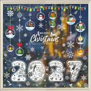 2027 Christmas window stickers with Santa Claus and snowflakes for festive decoration