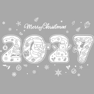 White Christmas window stickers featuring 2021 letters with Santa and snowflake motifs