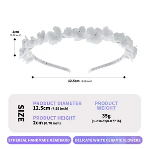 Elegant white ceramic flower headband with 12.5cm diameter for wedding or daily wear