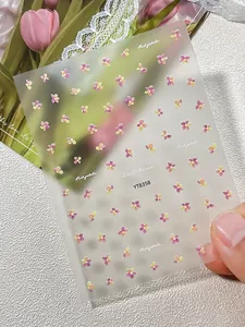 Detail of YT8358 Pink Petals nail stickers with colorful floral patterns and tulips