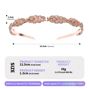 Elegant rose gold leaf headband with sparkling rhinestones for wedding and parties