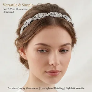 Fashion Alloy Rhinestone Leaf Headband Vintage Gold Silver Rose Gold Wedding Bridal Hair Accessories For Women