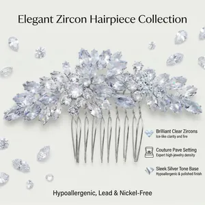 Détail du peigne à cheveux floral en zircon avec sertissage de haute précision