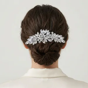 Élégant Peigne à Cheveux Floral en Cuivre avec Strass pour Mariée Argent Or Fleur de Feuille Accessoires de Cheveux de Mariée Mariage Banquet Fête pour Femme