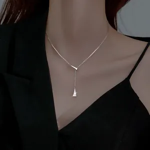 Elegant 925 silver plated Y-shaped necklace with sparkling zircon triangle pendant