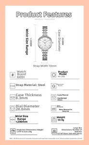 Détails techniques pour montre à quartz fine avec cadran 28,8 mm et boîtier 8,3 mm