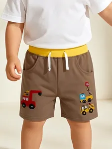 Kleinkinder Jungen Lässige Baumwolle Shorts Cartoon Baufahrzeug Stickerei Sommer Kinder Shorts Elastischer Kontrastbund Hose
