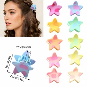 2.5cm Mini Star Shaped Hair Claw Clips Macaron Color Polystyrene Marble Pattern Fringe Clips For Women Girls Accessories