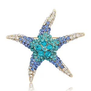 Elegant Alloy Rhinestone Starfish Brooch High End Oceanic Style Crystal Pin Corsage Jewelry For Women Party Wedding Decor