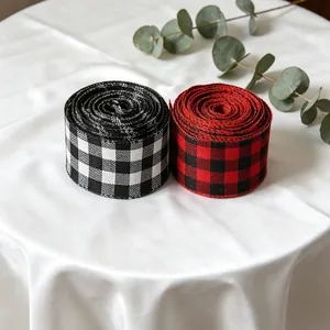 Christmas Buffalo Plaid Ribbon With Wired Edge Polyester Fabric Decorative Gingham Ribbon For Holiday Wreath Gift Wrap