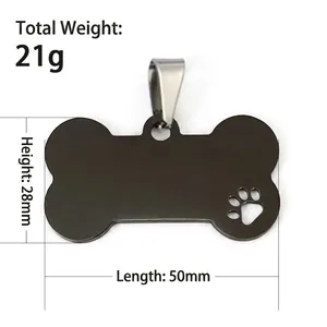 Médaille pour chien en forme d'os en acier inoxydable avec empreinte de patte