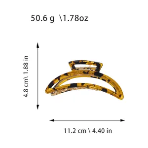 Large tortoiseshell moon crescent hair claw clip with measurements in white background