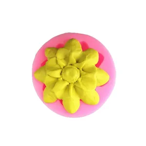 Pink lotus shape silicone mold with yellow flower casting for DIY fondant and chocolate