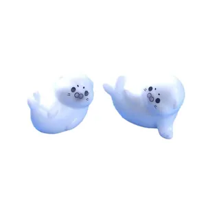 Miniature white sea lion resin figurines for micro landscape and fish tank decor