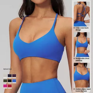 Reggiseno sportivo blu ad alto impatto con design incrociato e imbottiture rimovibili