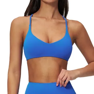 Set reggiseno sportivo blu reale e leggings a vita alta con scollo a V senza cuciture