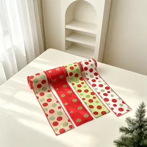 Christmas Wired Ribbon Polka Dot Glitter Fabric Ribbon For Christmas Tree Decoration Gift Wrap DIY Crafts Wedding Party
