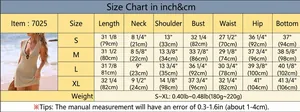 Size chart for V-neck crochet beach cover-up with detailed S to XL measurements